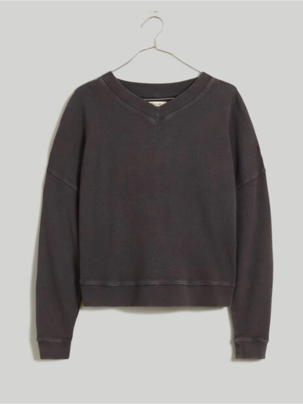 Madewell Gray Boxy Waffle Knit V-Neck Boxy Sweatshirt Tee Small